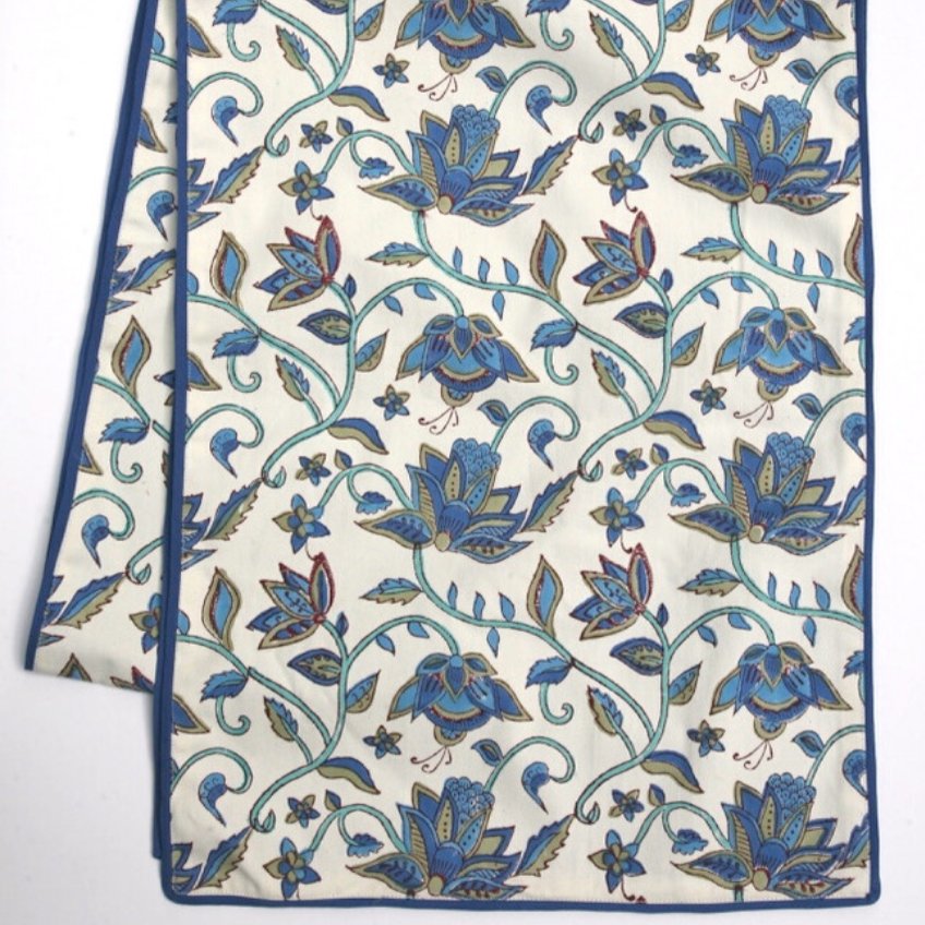 Table Runner in Nambour Blues Block Print