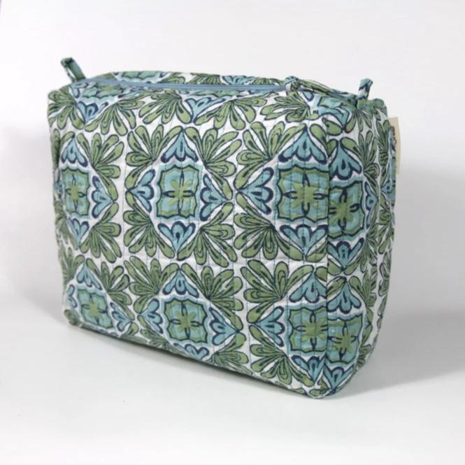 Travel Bag in Lotus Turquoise Hand Block Print