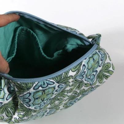 Travel Bag Compact Size in Lotus Turquoise Hand Block Print