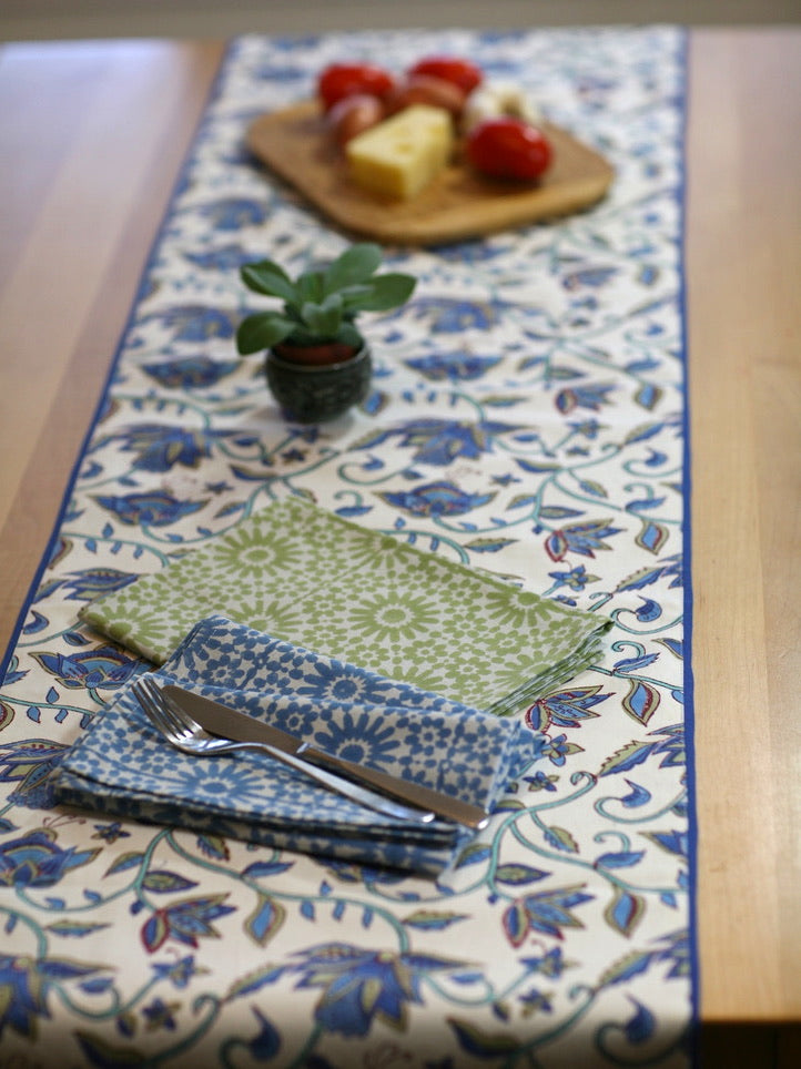 Table Runner in Nambour Blues Block Print