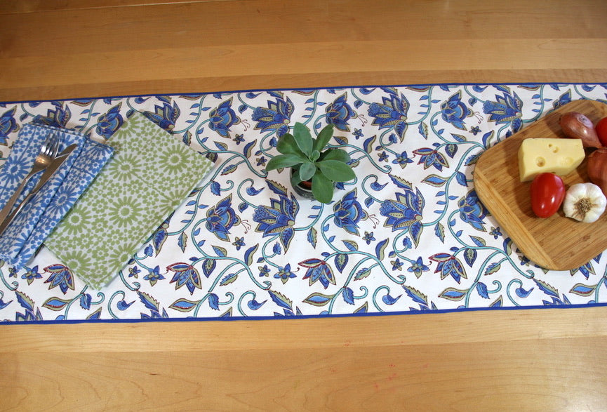 Table Runner in Nambour Blues Block Print