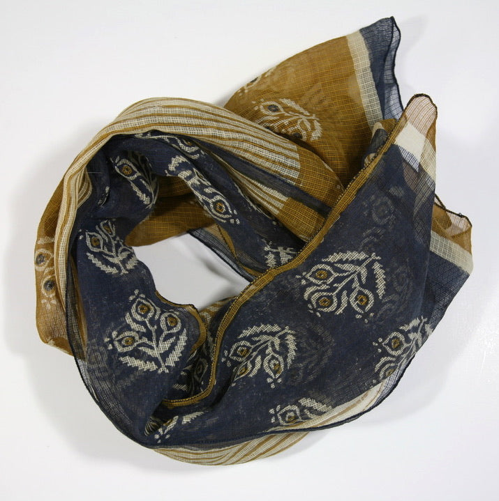 Scarf  in Hand Block Printed Cotton  - Earth Tones