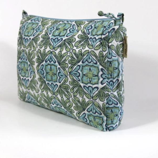 Handmade Block Print Turquoise Tote Bag