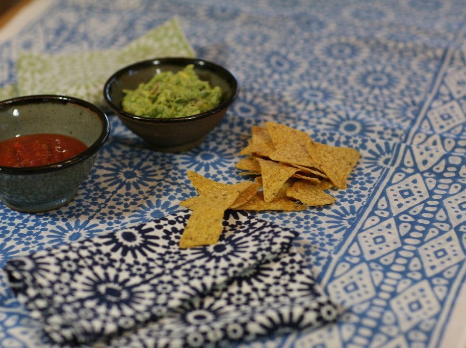 Table Runner in Moroccan Sky Block Print