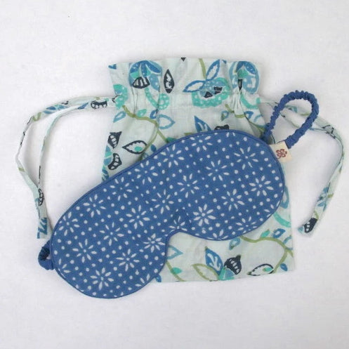 Eyemask in Hand Block Stardust Blues print in organic cotton