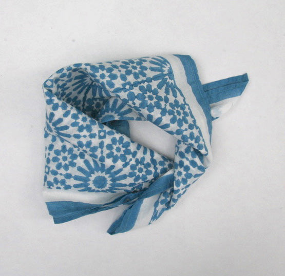 Handkerchief in Hand Block Print - Moroccan Sky