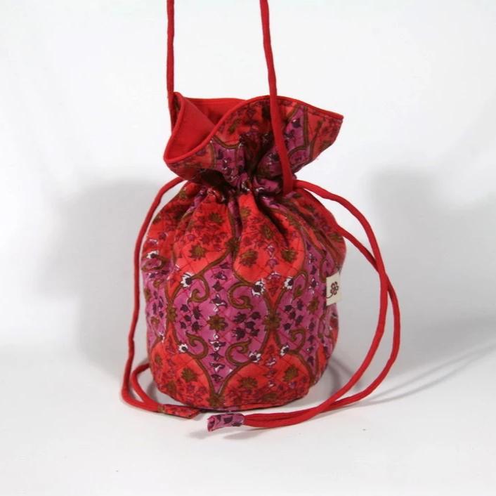Quilted Potli Bag Mini in Arabesque Hand Block Print