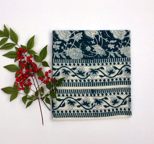 Table Runner in Teal Floral Block Print