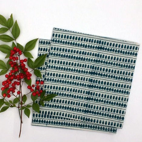 Napkin Set in Block Printed Teal Stripes