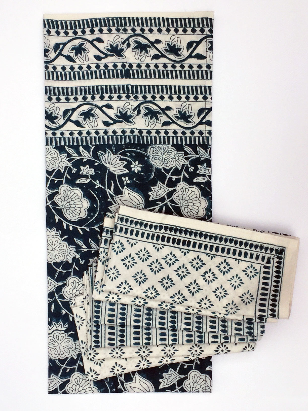 Table Runner in Teal Floral Block Print